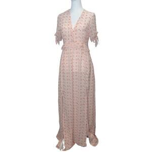 NEW Avec Les Filles Pink Coral slit maxi dress v-neck Women's size S